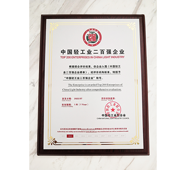 波頓集團(tuán)榮獲“中國輕工業(yè)二百強(qiáng)企業(yè)”稱號